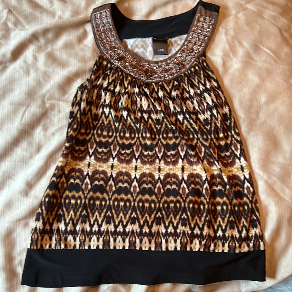 Ladies, medium blouse with embellishments around the collar. (A-1) - Picture 1 of 2